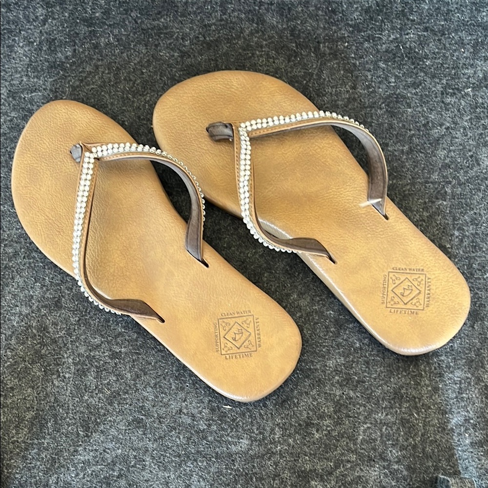 Bejeweled Tan LEATHER‎ Sandals Womens 7.5